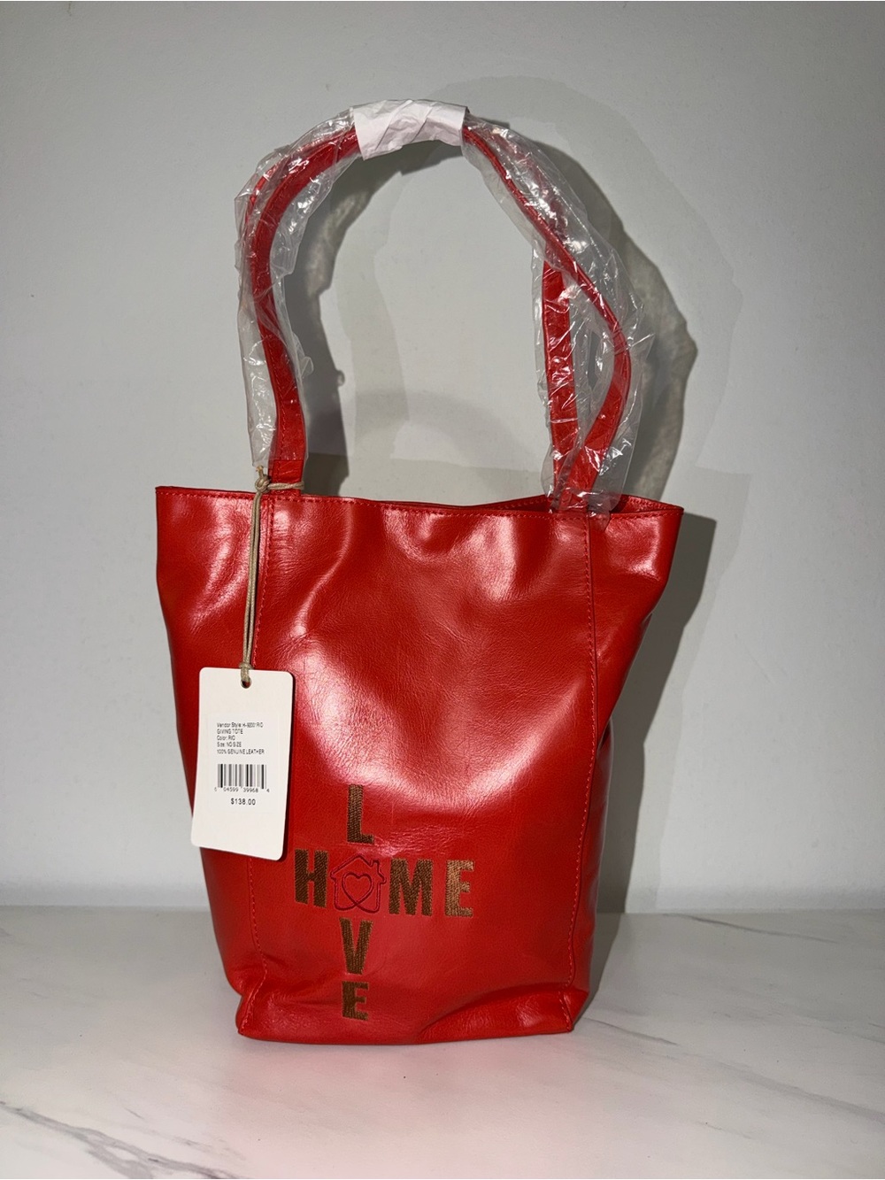 Red Women’s Tote Bag with LOVE HOME Detail